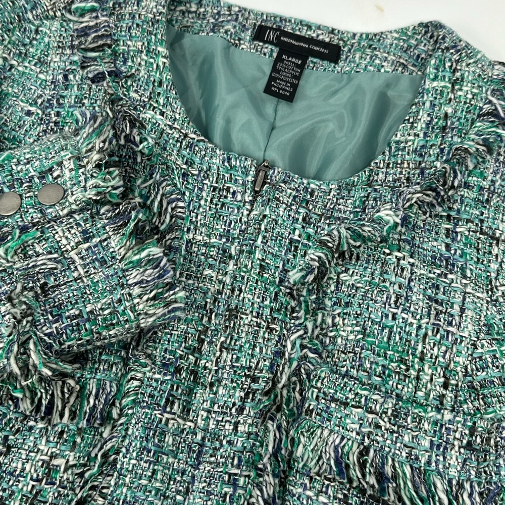 INC International Concepts Green White Navy Black Jacket Full Zip Short Sz XL J6